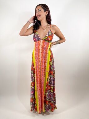 Analili Yellow and Orange Floral Patchwork Maxi Dress